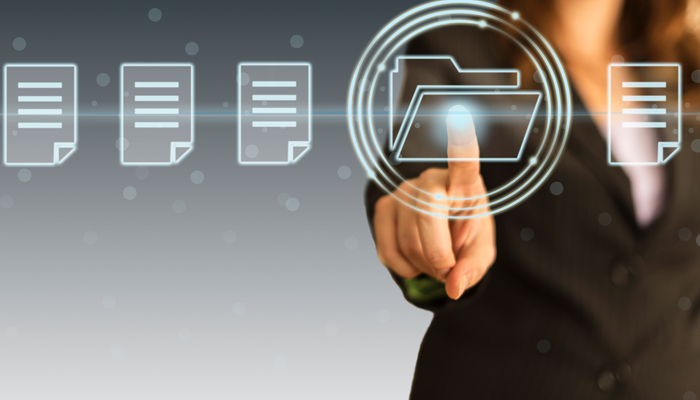 hand selecting a digital floating envelope out of digital paper in a line showcasing automated hiring solutions
