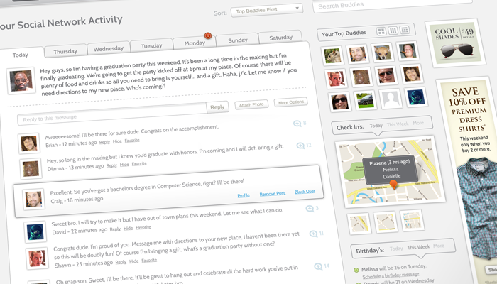 closeup image of social network activity on a computer screen