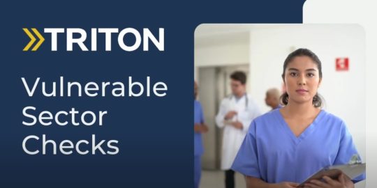 image of a nurse with a serious expression with words on the one side with Triton log and vulnerable sector checks underneath logo