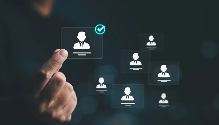 digital persons being selected by a hand after a criminal record check